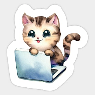 Cat on laptop Sticker